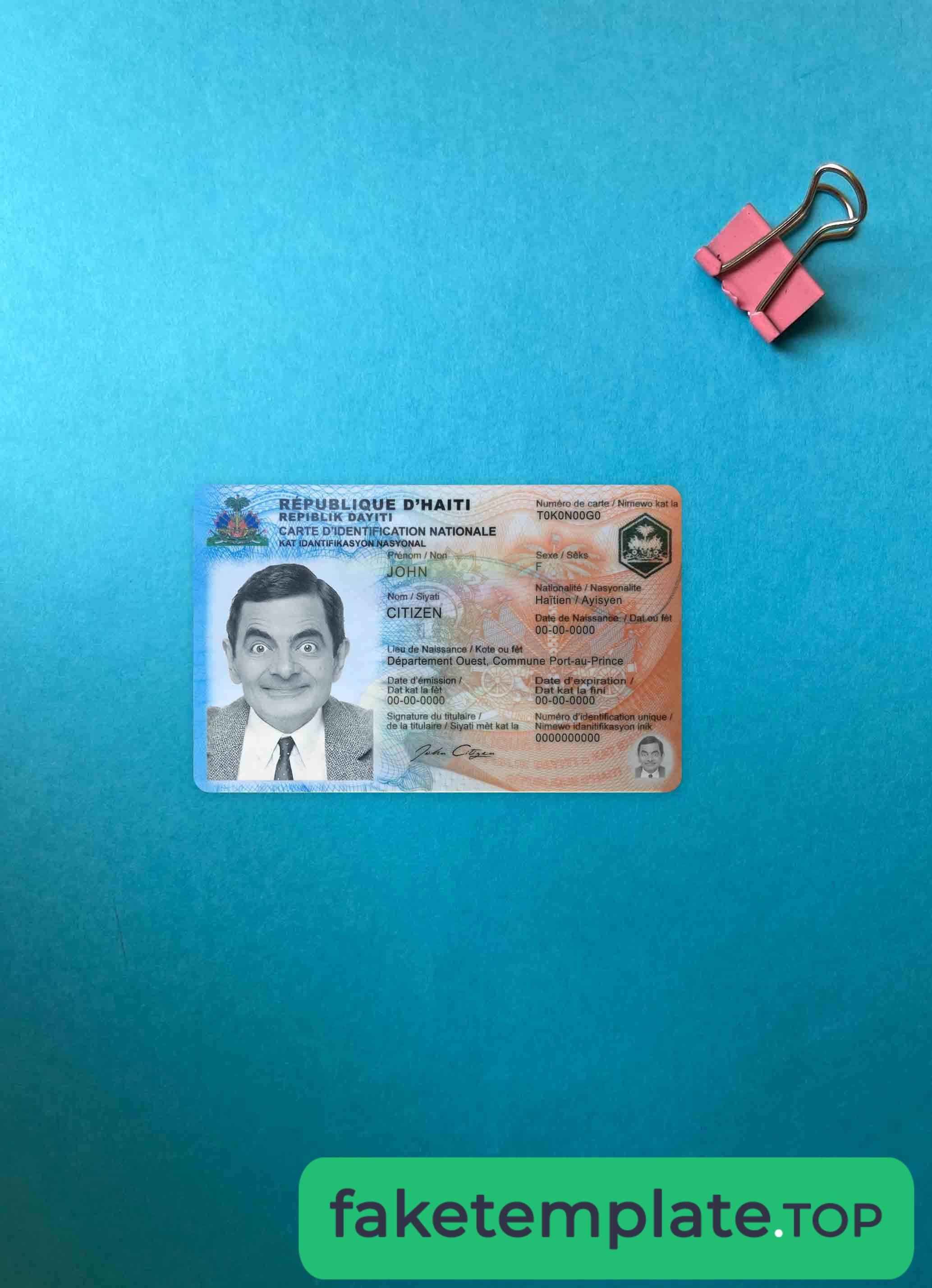 Feature of fake Haiti ID photolook example